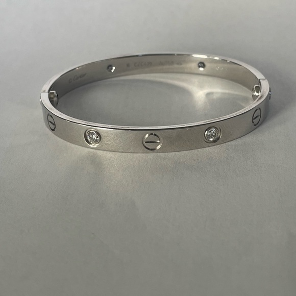 Cartier 18k Love Collection White Gold Four Diamond Bracelet, box & screwdriver - Picture 13 of 13